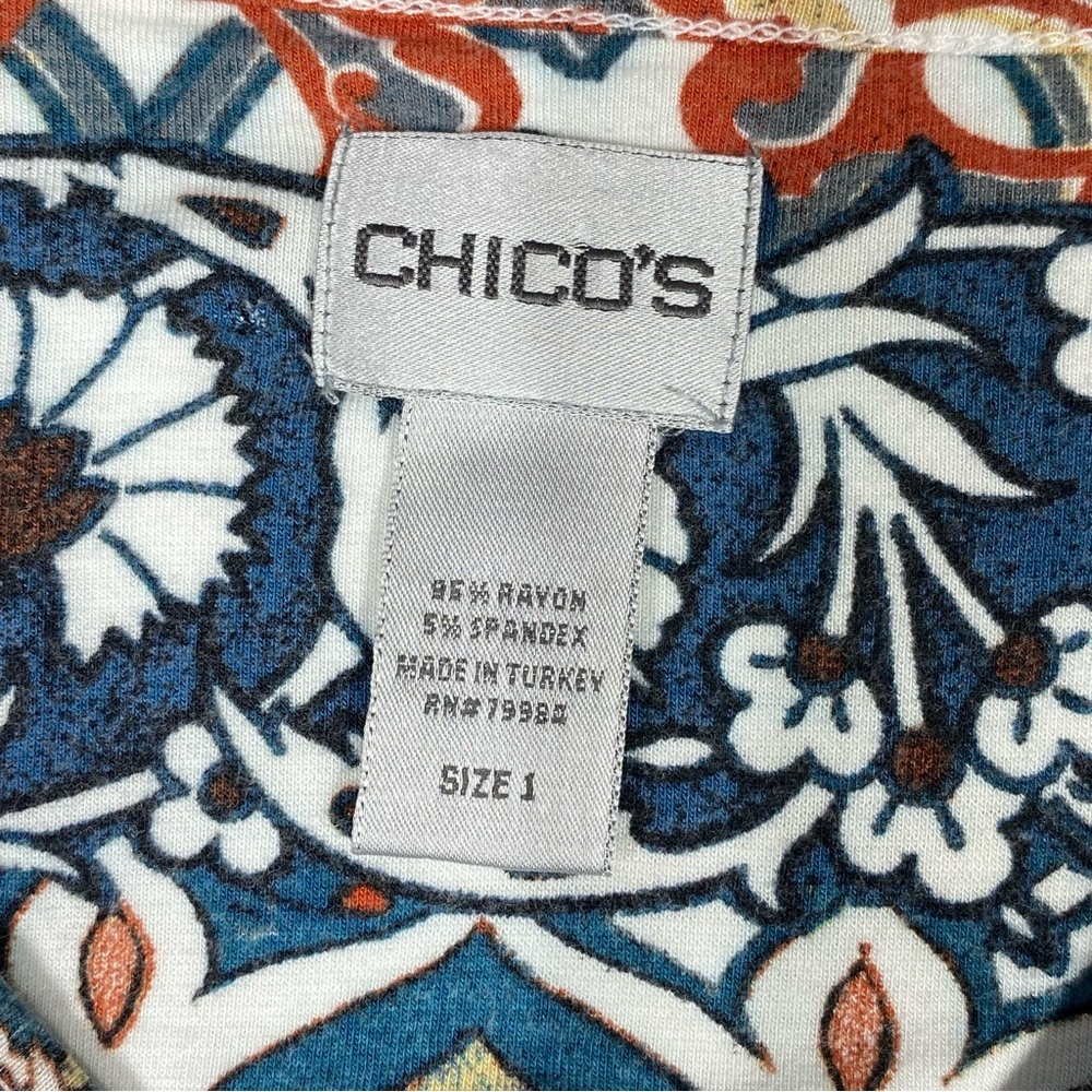 Chico's Paisley Floral Patchwork Top Womens 1 (M/8) Multicolor 3/4 Sleeve V Neck - Picture 5 of 12